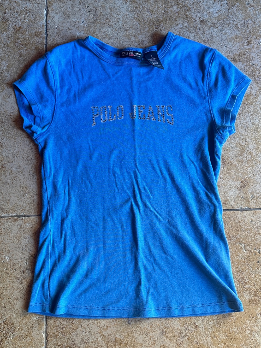 Polo by Ralph Lauren Women’s Blue Short Sleeve Tee with Studded 'Polo Jeans'
